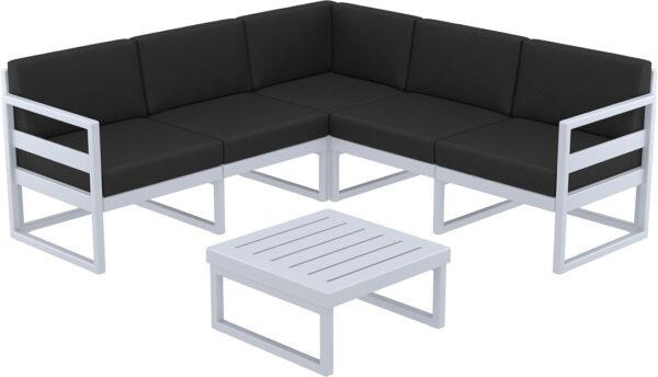 MYKONOS Set 134 L-SHAPE LOUNGE SOFA 2x2MT SILVER GREY+ BLACK CUSHIONS
