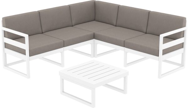 MYKONOS Set 134 L-SHAPE LOUNGE SOFA 2x2MT WHITE+TAUPE CUSHIONS