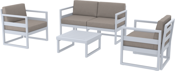 MYKONOS 132 SET [2 SEATER + 2x1 SEATER & COFFEE TABLE] WHITE/TAUPE