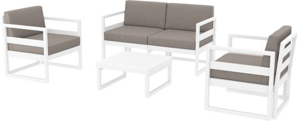 MYKONOS 133 SET [3 SEATER + 2x1 SEATER & COFFEE TABLE] WHITE/TAUPE