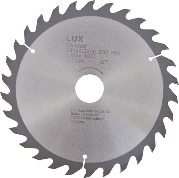 CIRCULAR SAW BLADE CARBIDE  30T 190mmX30mm LUX 117451/110486