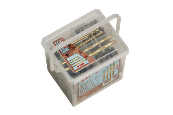 DOWEL SET BUCKET WITH TWIST DRILLS 5 - 8mm 800pcs 566302