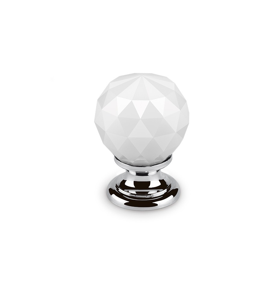 KNOB 30mm CRYSTAL WHITE/BRIGHT CHROME 402 ESTAMP 9992