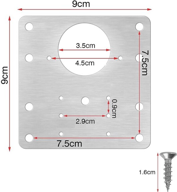 SISO PCS STAINLESS STEEL HINGE REPAIR PLATE 9 X 9CM + 6 SCREWS Art. 15.03.710-0 - Image 4