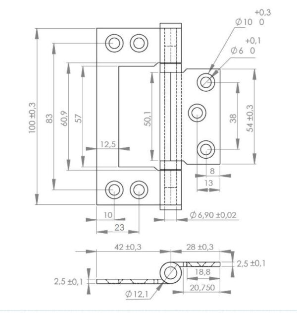 PAIR FLUSH BUTT HINGE 100X70X2.5mm STAINLESS W/BALL BEARING SS304 ART.15.20.100-2 - Image 2