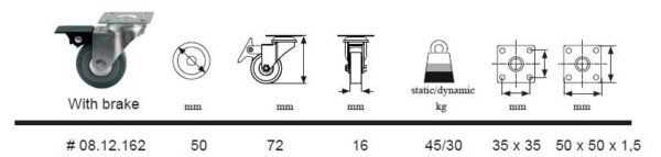 SISO STEEL FORK CASTOR WHEEL W/PLATE & BRAKE 50mm 50kg ART. 08.12.162 - Image 3