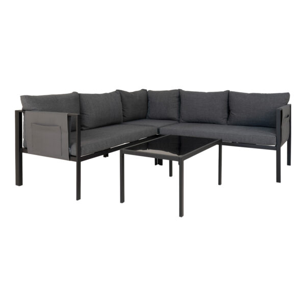 CANNES CORNER LOUNGE SOFA BLACK WITH D.GREY CUSHIONS 7702000