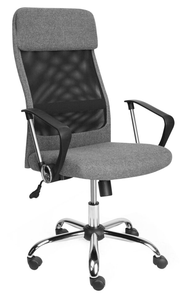 GREY LINEN/BLK MESH HIGH BACK SWIVEL C.CHAIR W/CHROME ARMS & BASE Art. QZY-2502/L-503