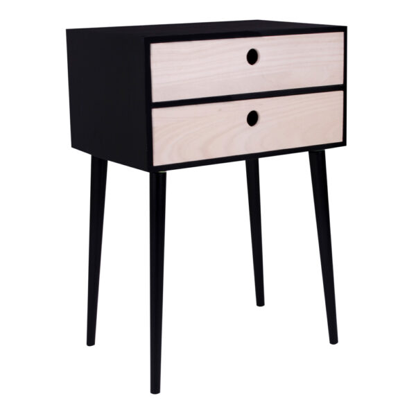 RIMINI BEDSIDE TABLE BLACK WITH TWO NATURAL WOOD DRAWER ART: 3704940061