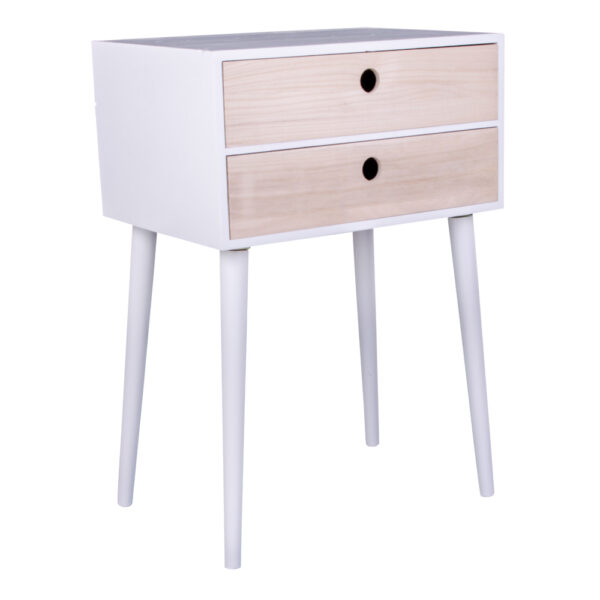 RIMINI BEDSIDE TABLE WHITE WITH TWO NATURAL WOOD DRAWER ART: 3704940060