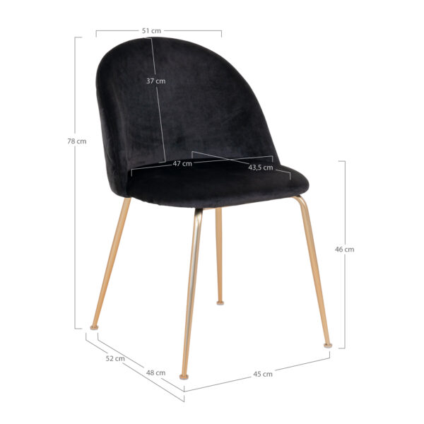 GENEVE DINING CHAIR VELVET BLACK W.BRASS LEGS HN1207 ART: 1001253 - Image 4