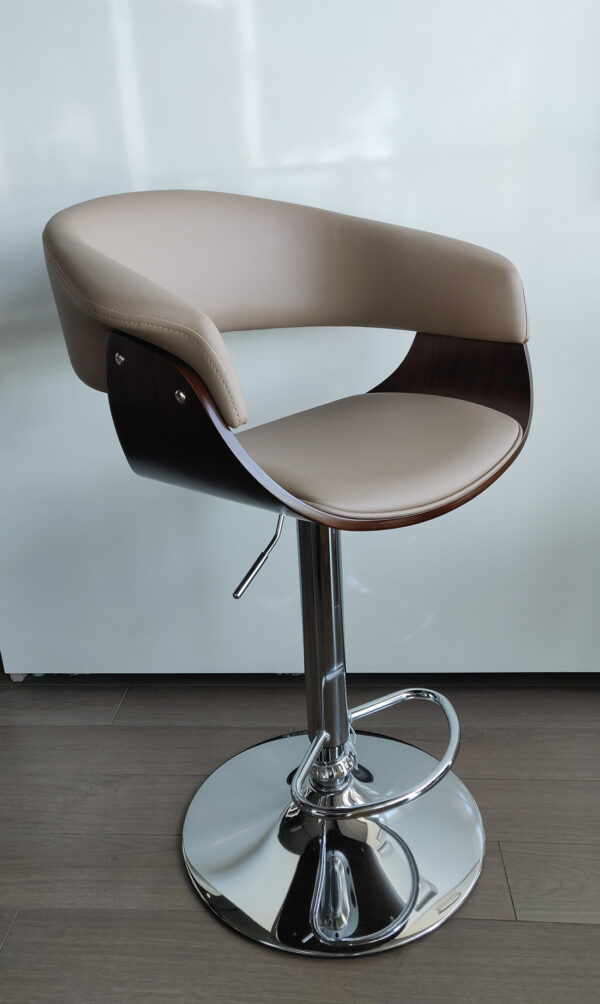 PLYWOOD ROUND HYDRAULIC BARSTOOL WALNUT/PU TAUPE(32) Art. SF-4021S