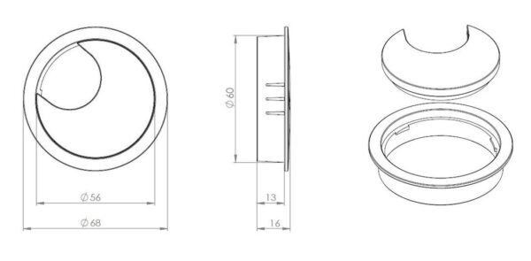 SISO CABLE DESK FITTING ZAMAK SS-LOOK W/RUBBER GRIP 60X13mm ART.25.20.411 - Image 3