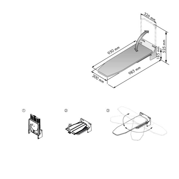 WALL MOUNT FOLDING IRONING BOARD 950x326 ALU DSGN COVER ART.35128000/568.66.723 - Image 3