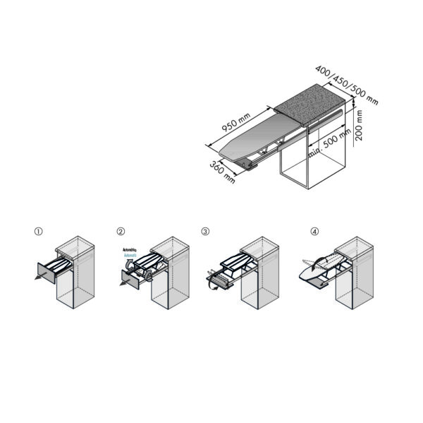 PULL-OUT IRONING BOARD WHITE SUITABLE FOR 400,450mm & 500mm UNITS ART: 35131000/ 568.60.710 - Image 3