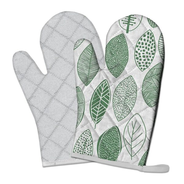 OVEN GLOVES GREEN LEAVES 30X18cm INOFIX 1148-6- {BAG 1 PAIR}