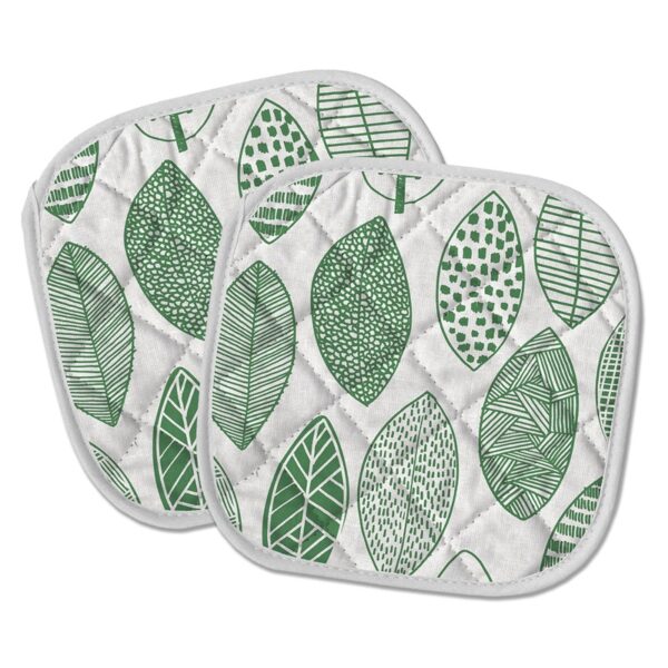 SQUARE KITCHEN POTHOLDERS GREEN LEAVES 20X20cm INOFIX 1141-6- {BAG 1 PAIR}