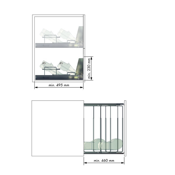 SHOE RACK CHROME PULL-OUT DRAWER FRONTAL 450-650mm W. ART: 39100014 - Image 3