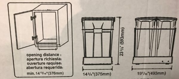 WASTEBIN BUILT IN LRG CAPACITY 2X35lt MANUAL MOD.550 RP BASE UNIT 450mm - Image 2