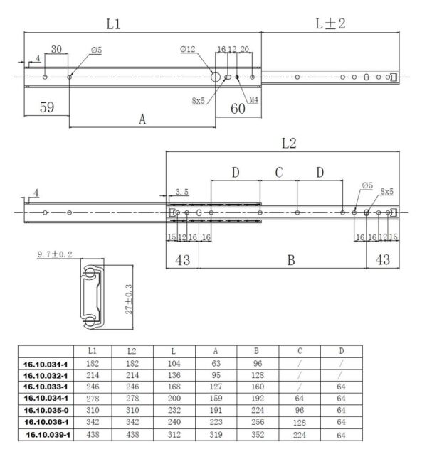 SISO PAIR MIDI 27mm RUNNER ZINC 182mm ART. 16.10.031-1 [MAX DRAWER L :313mm] - Image 2