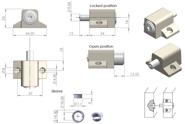 SISO WINDOW PUSH LOCK 280"M" CHROME PLATED 19mm W/SLEEVE ART. 14.03.002 - Image 6