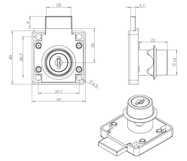 SISO RIM LOCK MIC-850 RIGHT 19X22mm ART. 14.01.026-9 - Image 4