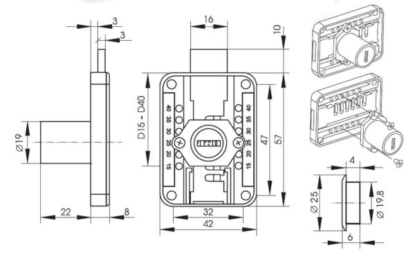 SISO RIM LOCK X-850 LEFT 19X22mm W/MIC J#011 BACKSET 25mm ART. 14.01.012 - Image 4