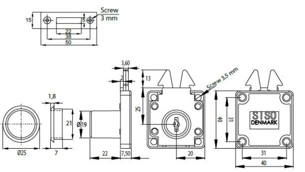 SISO ROLL BLIND LOCK M855 19X32mm NICKEL PLTD ART.14.01.459 - Image 4