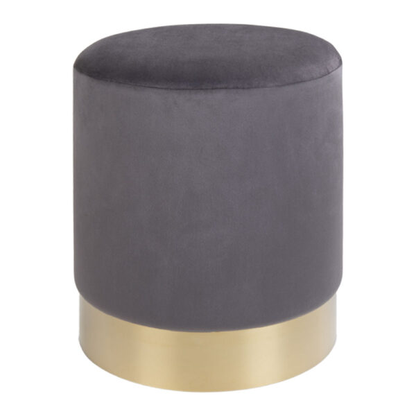 GAMBY POUF GREY VELVET WITH BRASS BASE ART: 1504022