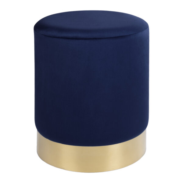 GAMBY POUF DARK BLUE VELVET WITH BRASS BASE HN1205 ART: 1504026