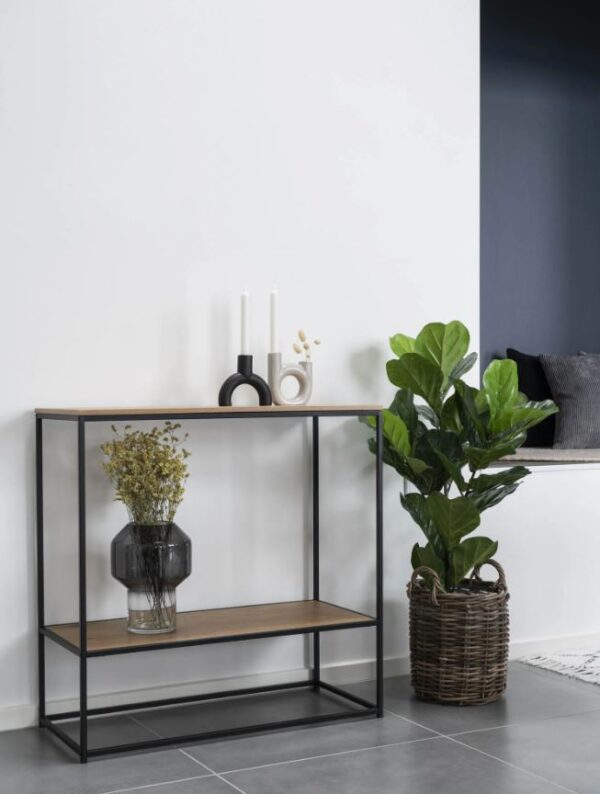 VITA CONSOLE TABLE WITH 2 SHELVES, OAKLOOK WITH BLACK LEGS 80 X 36 X 80cm 2301075 - Image 2