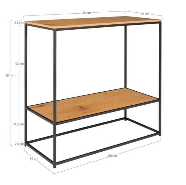 VITA CONSOLE TABLE WITH 2 SHELVES, OAKLOOK WITH BLACK LEGS 80 X 36 X 80cm 2301075 - Image 3