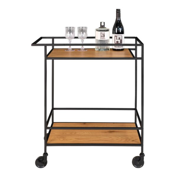 VITA BAR TROLLEY. BLACK FRAME AND TWO OAK-LOOK SHELVES ON WHEELS (68X40X79cm) ART: 2101535 - Image 3