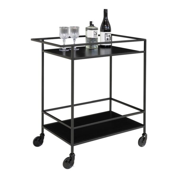 VITA BAR TROLLEY. BLACK FRAME AND TWO BLACK SHELVES ON WHEELS (68X40X79cm) ART: 2101530