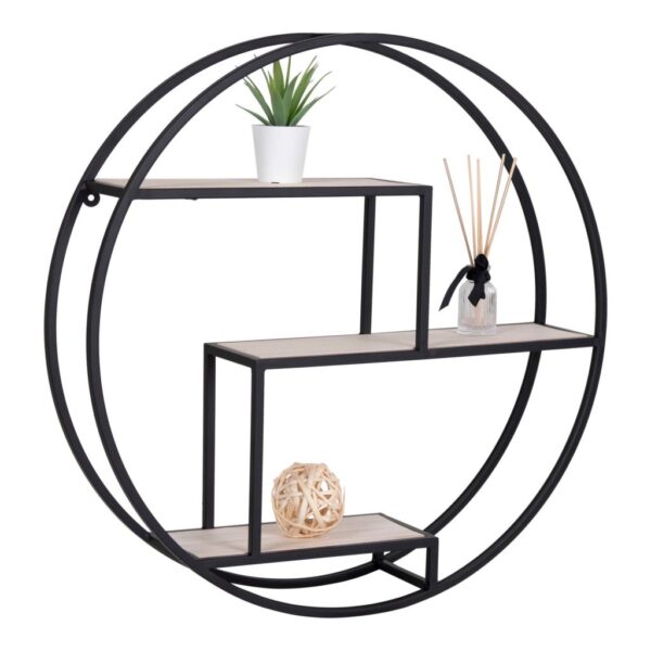 ROTTERDAM ROUND SHELF WITH BLACK FRAME AND NATURAL WOOD ART: 4291040