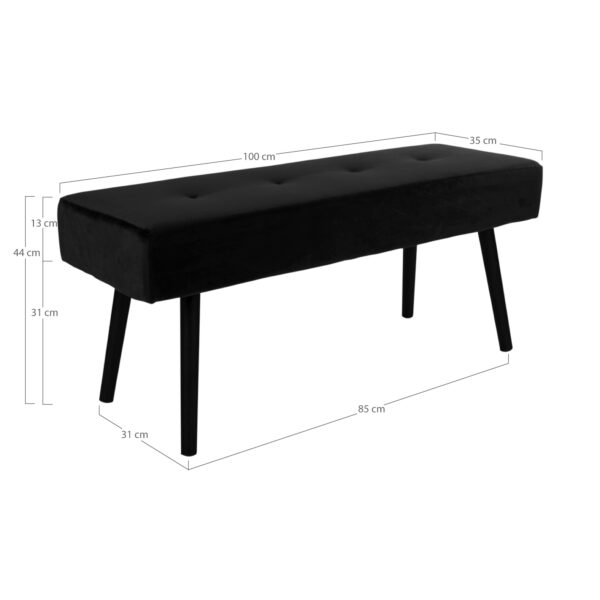 SKIBY BENCH BLACK VELVET WITH BLACK LEGS ART: 1401009 - Image 2