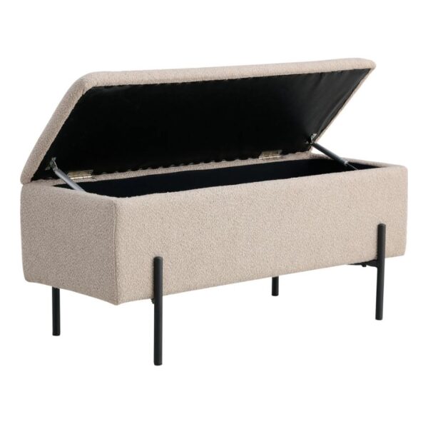 WATFORD BENCH IN BOUCLE WITH STORAGE BEIGE W.BLACK LEGS HN1233 ART: 1409075