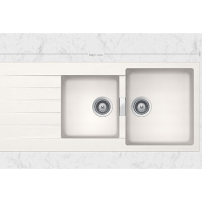 SCHOCK SINK SIGNUS CRISTADUR D200 POLARIS WHITE 1160X500mm [AUTO DRAIN] SIGD200099