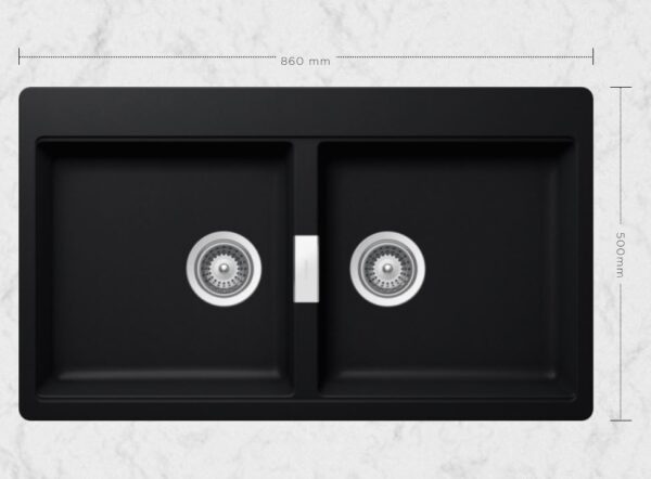 SCHOCK SINK HORIZONT CRISTADUR N200 PURO BLACK 860X500mm  UNDERMOUNT HONN200084U.15yr