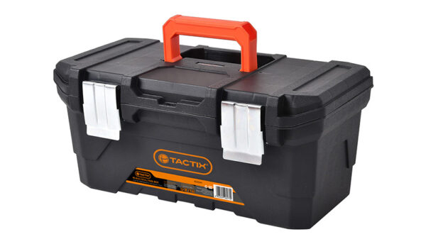 TACTIX PLASTIC TOOL BOX W/ HEAVY DUTY LATCHES 16" BLACK ART: 320341